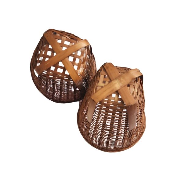 Vintage Cone Woven Wood Wicker Basket Lot Of 2 Baskets Wall Hanging Decor Boho - Picture 4 of 16